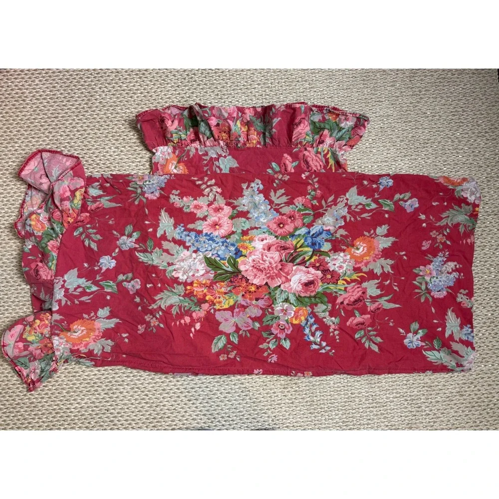 2 Ralph Lauren RL King Pillowcase   set Red Floral Cotton beach house  Ruffled